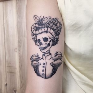 Tattoo by James Lauder #JamesLauder #MrLauder #illustrative #popart #butterfly #insects #mushrooms #lady #ladyhead #portrait #skull #skeleton #death