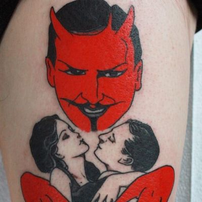 Tattoo by Cris Cleen #CrisCleen #satantattoos #satan #devil #demon #hell #death #vintage #couple #kissing #portrait