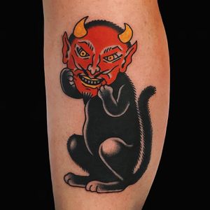 Tattoo by Alex Zampirri #AlexZampirri #satantattoos #satan #devil #demon #hell #death #cat #mask #traditional #color