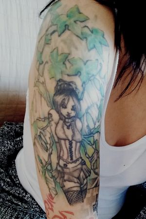 This is my Sexy Anime Fairy. My first tattoo. The start to my tattoo addiction. Love her 💚🖤💚🖤💚 #animetattoo #firstever #tattooaddiction #fairytattoo 