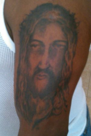 Freehand Christ tattoed on my homies daddy#freehand #tattooartist #religioustattoo #ink #tattooapprenticeship #inkoverluv #tattooart 
