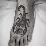 Tattoo by Nathan Kostechko #NathanKostechko #scorpiontattoos #scorpion #animal #nature #illustrative #eye #blackandgrey
