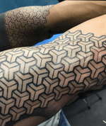 Black and gray tattoo. Leg tattoo. Geometric tattoo