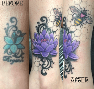 Cover up rework #purple #waterlily #honeybee #bee 