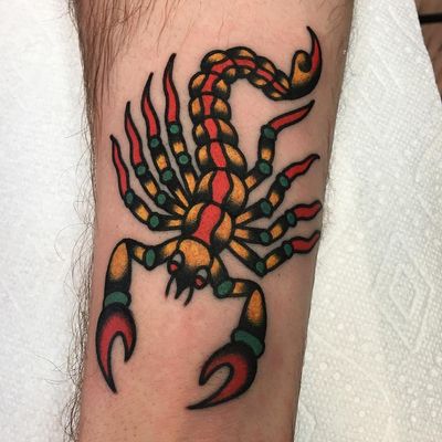 Tattoo by Ian Wiedrick #IanWiedrick #scorpiontattoos #scorpion #animal #nature #color #traditional