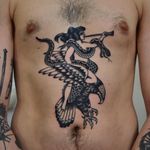 Tattoo by Florian Santus #FlorianSantus #pinuptattoos #pinup #lady #babe #girl #traditional #blackwork #snake #eagle #horn