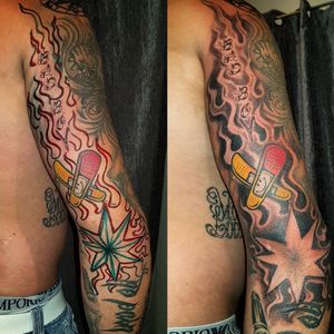 Free hand flames and elbow star My work