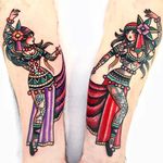 Tattoo by Dani Queipo #DaniQueipo #pinuptattoos #pinup #lady #babe #girl #traditional #color #gypsy