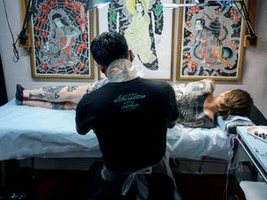 Ichi Hatano in his studio Ichi Tattoo Tokyo #IchiHatano #IchiTattooTokyo #Japanese #Irezumi #horimono #Tokyo #Japan