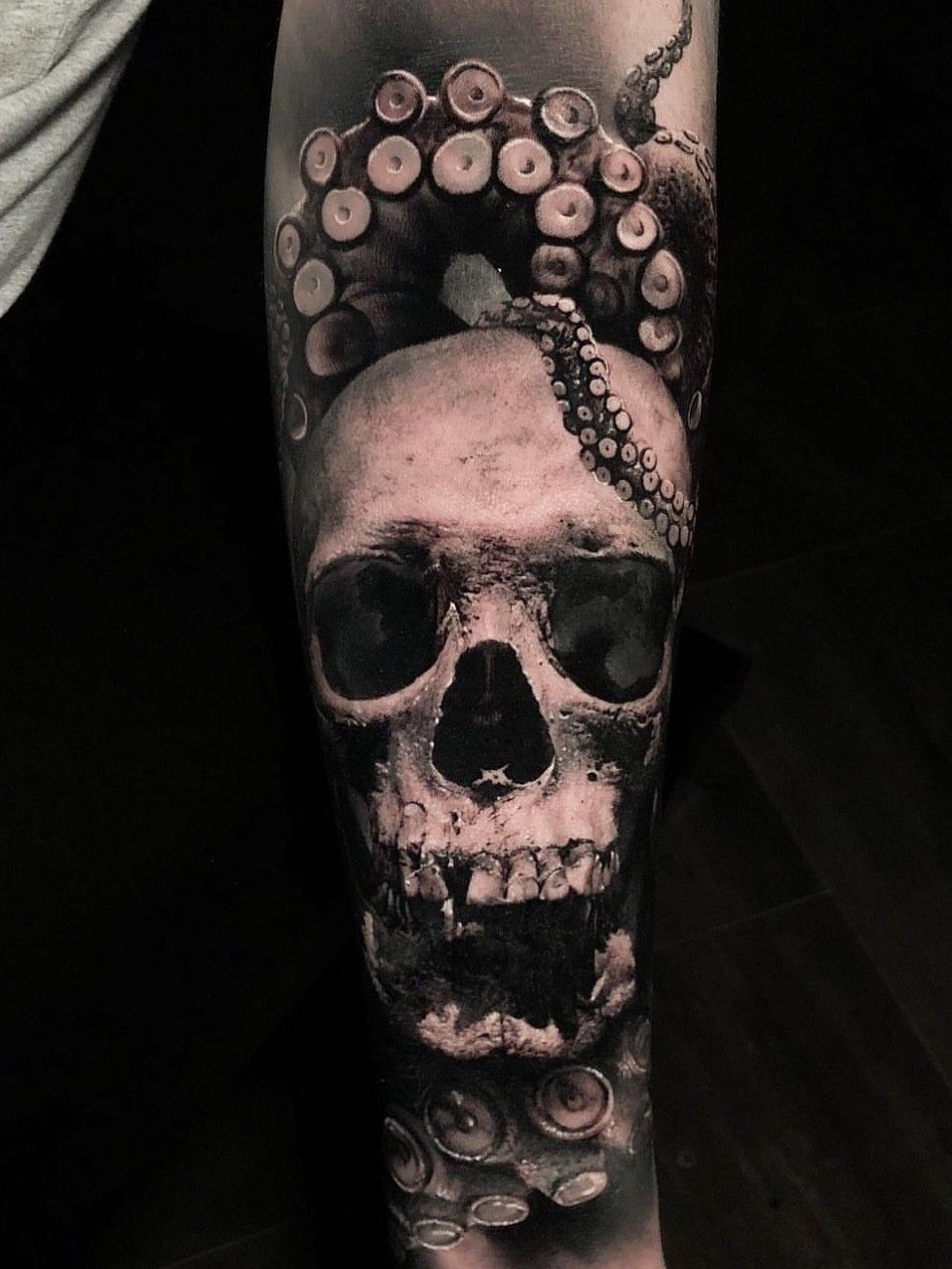 Shoulder Fantasy Skull Octopus Tattoo by Javier Tattoo