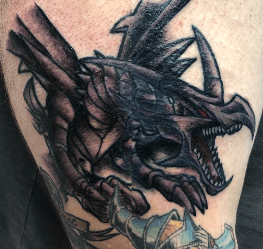 Blueeyes white dragon  Redeyes black dragon by Brit at Karmaknife tattoo  in Jackson MI  rtattoos