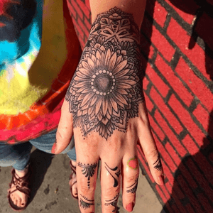 Mandala and sunflower hand piece