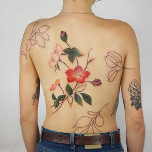 Tattoo by Jess Chen #JessChen #favoritetattoos #favorites #best #besttattoos #watercolor #flowers #floral #leaves #nature #botanical