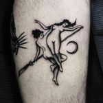 Tattoo by Mike Adams #MikeAdams #favoritetattoos #favorites #best #besttattoos #blackwork #illustrative #lady #witches #broom #moon