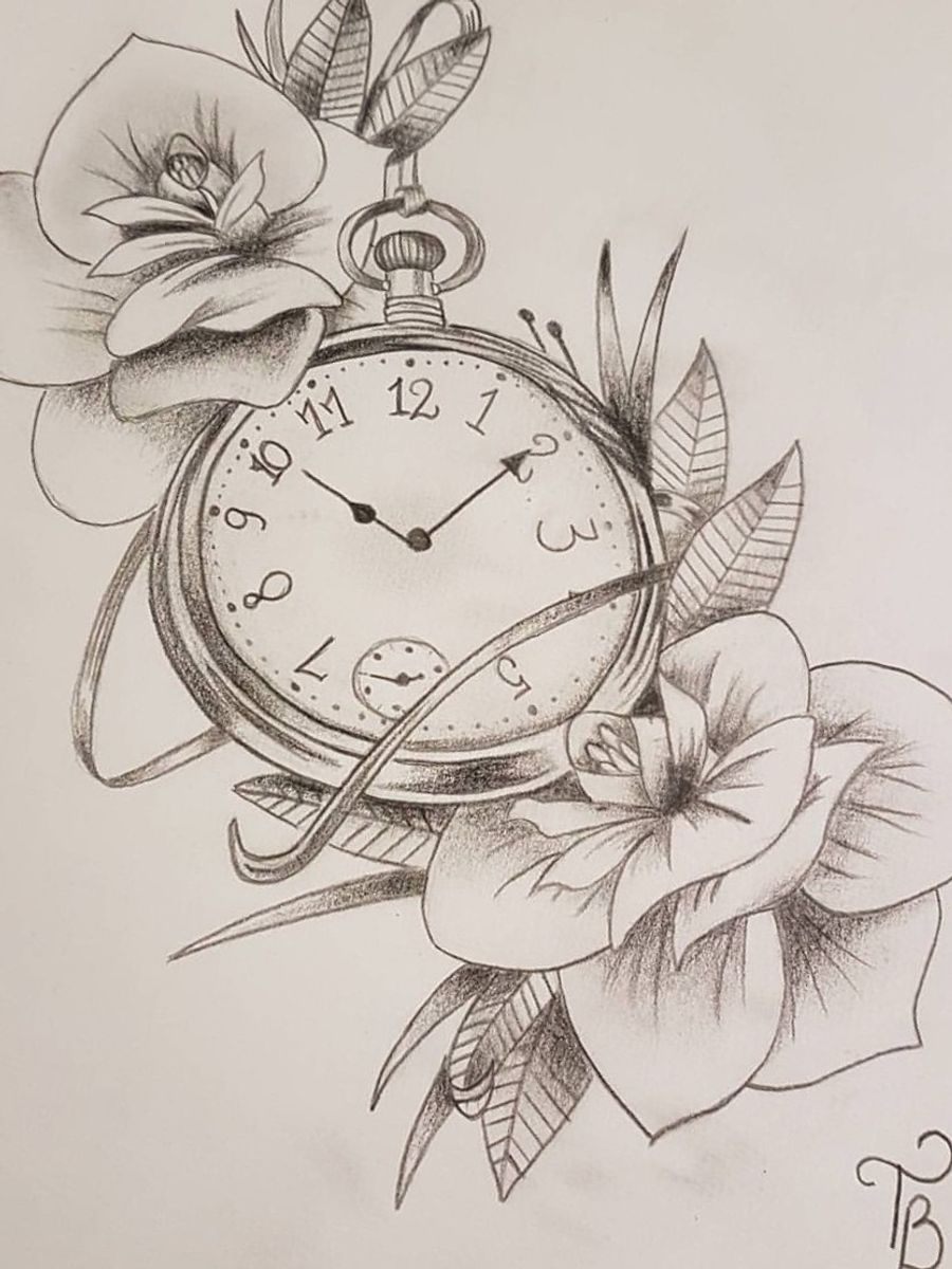 Tattoo uploaded by Budli • #clock #clockwork #flowers #sketch # ...