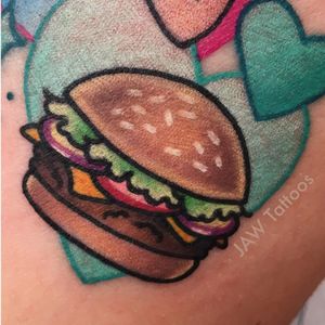 Tattoo by Jess White #JessWhite #foodtattoos #foodtattoo #food #eat #burger #color #newschool