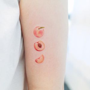 Tattoo by Heemee #Heemee #foodtattoos #foodtattoo #food #eat #fruit #peach #watercolor #pink #cute #tiny