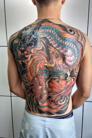 Tattoo fechamento oriental ( Dragão , Fênix , Flor de Lótus )