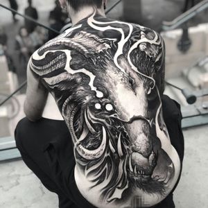 Tattoo by Rob Borbas and Victor Portugal #RobBorbas #VictorPortugal #darkarttattoos #darkart #evil #horror #dark #demon #goat #baphomet #thirdeye #possessed