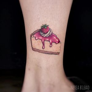 Tattoo by Nerea Bilbao #NereaBilbao #foodtattoos #foodtattoo #food #eat #cheesecake #strawberry #whippedcream #cake #dessert