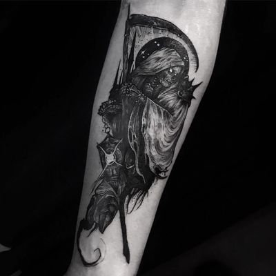 Tattoo by Leny Tusfey #LenyTusfey #darkarttattoos #darkart #evil #horror #dark #reaper #scythe #lantern #skeleton #skull #death