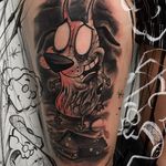 Tattoo by Anrijs Straume #AnrijsStraume #darkarttattoos #darkart #evil #horror #dark #couragethecowardlydog #cartoonnetwork #cartoon #dog