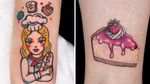 Tattoo on the left by Redliptattoo and tattoo on the right by Nerea Bilbao #NereaBilbao #Redliptattoo #foodtattoos #food #eat