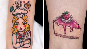 Tattoo on the left by Redliptattoo and tattoo on the right by Nerea Bilbao #NereaBilbao #Redliptattoo #foodtattoos #food #eat