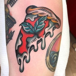 Tattoo by Luca Bartoletti #LucaBartoletti #foodtattoos #foodtattoo #food #eat #color #traditional #pizza #color #traditional #cheese
