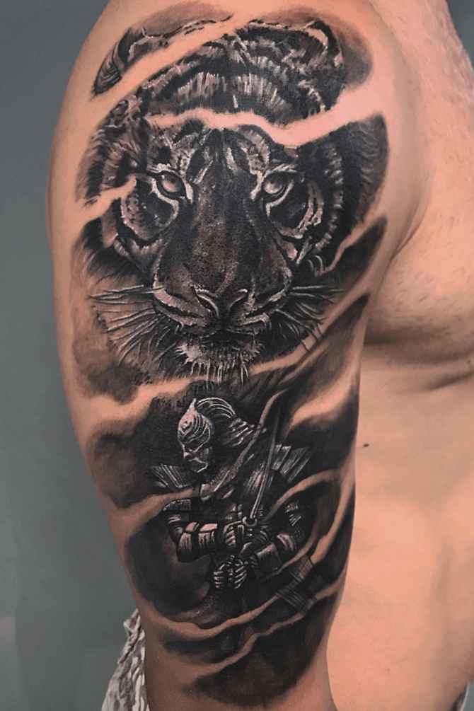 Parity Tattoo  Tiger Samurai done by angelooxblood at  Facebook