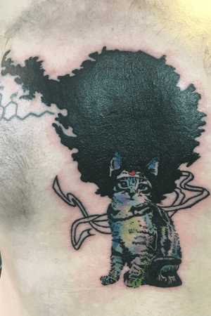 “Watch it! He abouts to bust a two-sword move on you!” Ninja-ninja @samuelljackson I did this big Afro Samurai cat for Adam today 🤙Done using @ezcartridgecouk @fusion_ink @bishoprotary @butterluxe_uk @saviourtattoosupplies #afrosamurai #cats #catsofinstagram #tattoo #anime #fusionink #butterluxe_uk #ezcartridgecouk #bishopmagi #saviourtattoosupplies #heathenink #manchester #oldham #uktattooartists #cattattoos #coverup