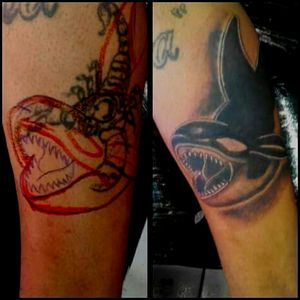 Free hand. Cover up Orca. Free willy #tattoo #coverup #brasil 