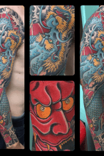 Japanese Dragon / hannya mask full sleeve #JapaneseTattoo #MarkThompson #DallasTattooArtist #DallasTattooShop #FullSleeve #HannyaMask#japanesetattoo 