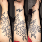 This would be tattoo number five, my roses. It was drawn in two sessions, totaling about 3 to 4 hours. I would like to start by saying roses are my favorite flower, which is the reason why I picked them. However, this tattoo has a story behind it as well. With my first tattoos on my wrists it was a reminder for me to stop hurting myself, that I was stronger than that. But of course, life happened. I had a very bad relapse. I decided once I healed, I would replace the empty canvas of my skin with something beautiful once again, to remind me that out of my pain there would be a beautiful ending. (This piece was custom drawn!) #roses #floral #blackandgrey #quartersleeve 