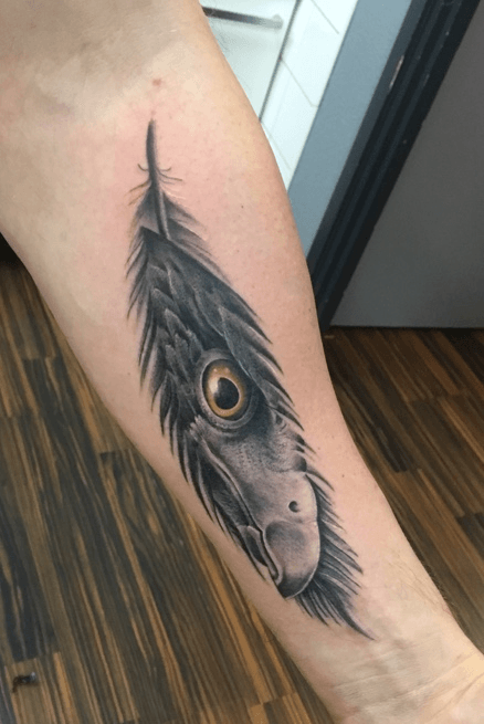 Hawk Feather tattoo from Ron Nelson at Mission Ink in Santa Cruz  Feather  tattoo colour Feather tattoos Indian feather tattoos