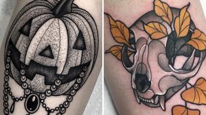Tattoo on the left by Angelo Parente and tattoo on the right by Rachel Behm #AngeloParente #RachelBehm #falltattoos #falltattoo #fall #season #nature #weather