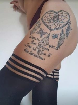Never been into typical tattoos but fell in love with this dream catcher #thightattoo #dreamcatchertattoo #sexytattoo 
