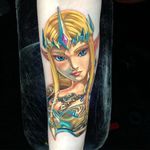 Tattoo by Alex Rattray #AlexRattray #SciFitattoos #scifi #sciencefiction #Zelda #color #magic #videogame #gamer #portrait #lady #ladyhead