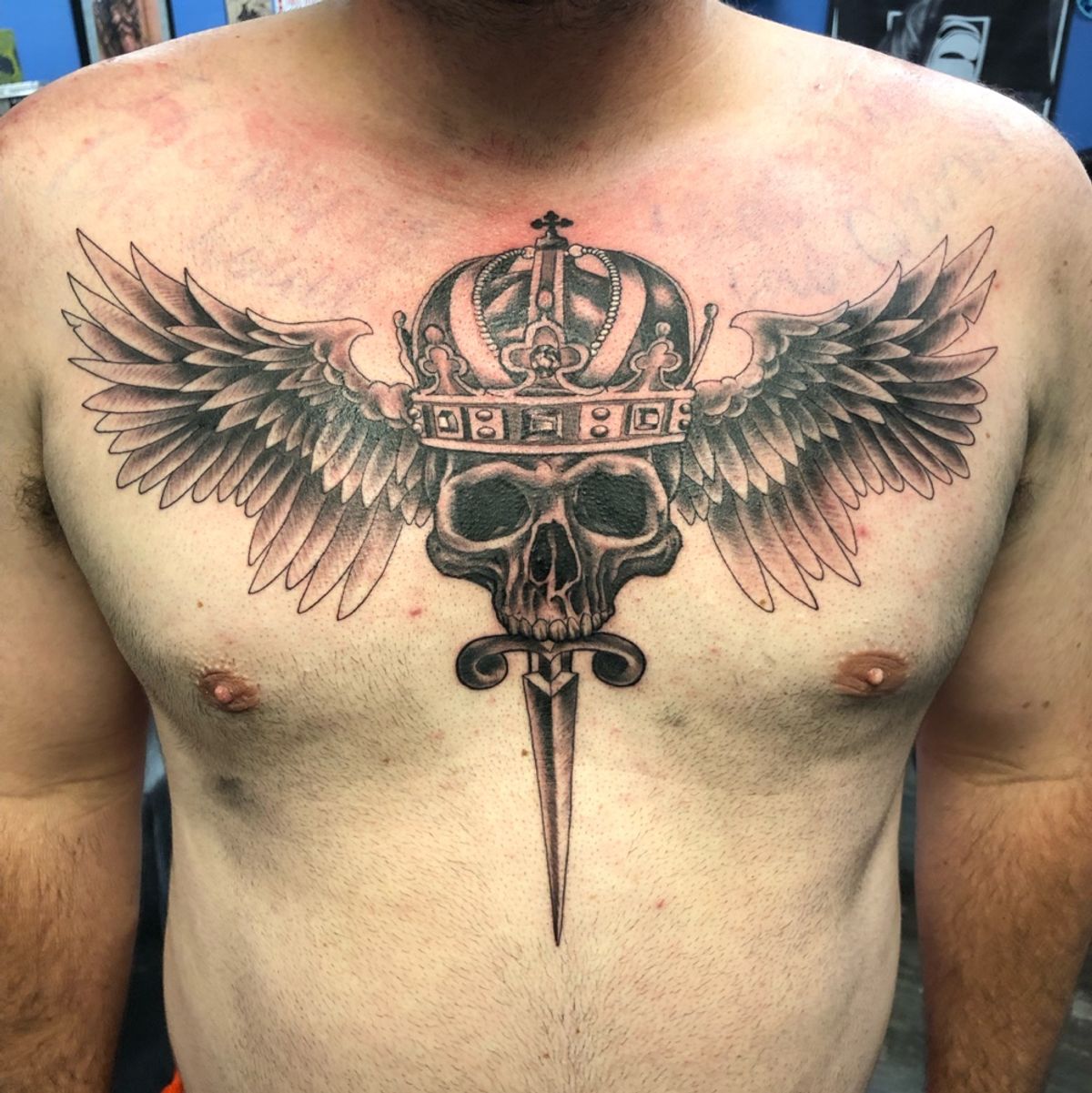 Tattoo uploaded by Isaac Ortiz-Riendeau • Skull and crown with wings ...