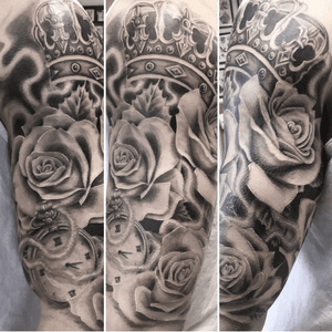 Rose and pocket watch half sleeve