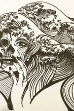 Skull/woman face/wave