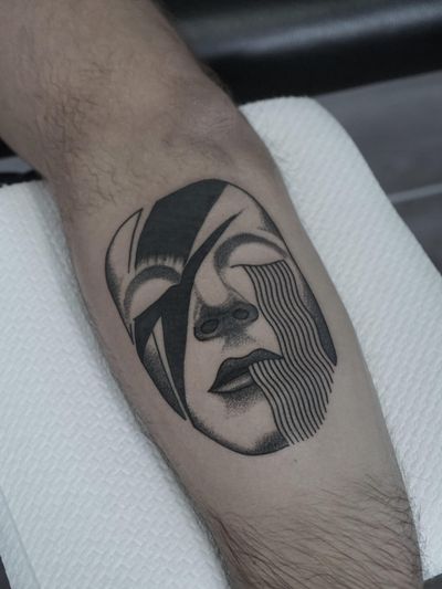 Tattoo by Nico Jacoby aka Nicobone #NicoJacoby #Nicobone #blackwork #linework #surreal #strange #graphicart #abstract #DavidBowie #Bowie #singer #music