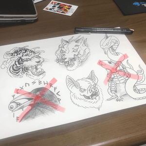 I still have 3 designs left on this sheet that are yet to find homes, help them out and send me a message i’ll do them for great prices. #tattoos #uktattoo #tattooart #tiger #fox #battattoo #raven #rat #snake #drawing #tattoodesigns #available #heathenink #oldham #manchester #samurai #norse #animals #animaltattoo