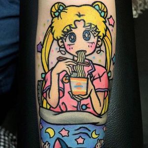 Tattoo by Pikka Cool Cool #Pikkapimingchen #pikkacoolcool #kawaiitattoos #kawaiitattoo #kawaii #cute #food #foodtattoo #ramen #SailorMoon #color #star #bunny #moon #newschool #anime #Manga