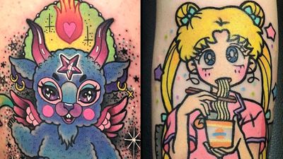 Tattoo on the left by Roberto Euan and tattoo on the right by Pikka #RobertoEuan #Pikkapimingchen #pikkacoolcool #kawaiitattoos #kawaiitattoo #kawaii #cute