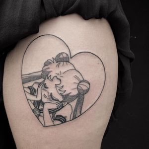 Tattoo by Lea Bordes #LeaBordes #kawaiitattoos #kawaiitattoo #kawaii #cute #blackandgrey #SailorMoon #cartoon #anime #manga #heart #love