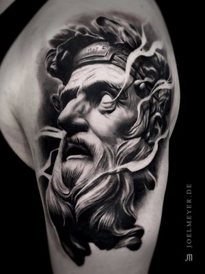 Zeus Satue Realistic Tattoo Black and Grey