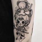 Tattoo by Ivan Lopez #IvanLopez #kawaiitattoos #kawaiitattoo #kawaii #cute #cardcaptorsakura #sakura #girl #witch #heart #bear #anime #manga