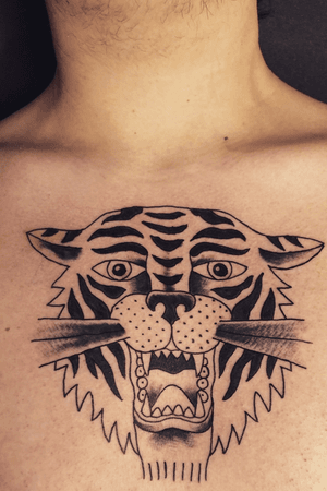 Have to get it colored will post a update #traditional #tiger #traditionaltattoo 