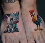 Pua and hei hei from moana, done as a symbolic navy tattoo on a sailors feet